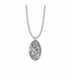 1-5/16 Inch Sterling Silver Oval St. Christopher Medal, Patron Saint of Travelers