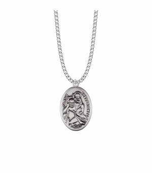 1-5/16 Inch Sterling Silver Oval St. Christopher Medal, Patron Saint of Travelers