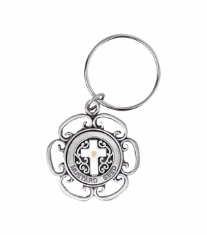 1-5/8 Inch Fine Pewter Enameled Cross Mustard Seed Key Chain