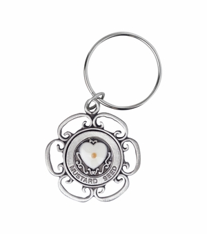 1-5/8 Inch Fine Pewter Enameled Heart Mustard Seed Key Chain