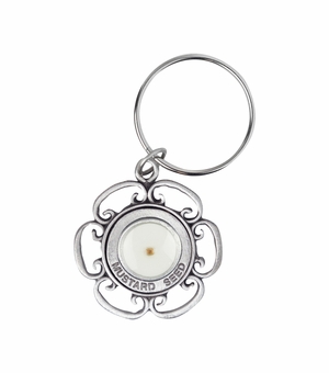 1-5/8 Inch Fine Pewter Enameled Round Mustard Seed Key Chain