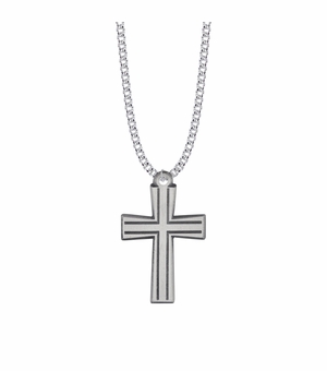 1-5/8 Inch Pewter Outlined and Flared Cross Necklace