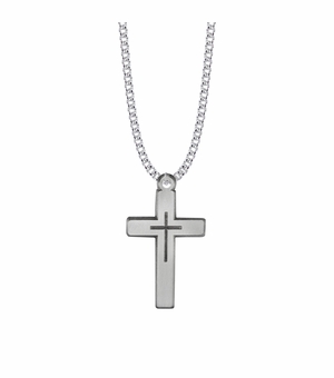 1-5/8 Inch Pewter Pierced Cross Necklace