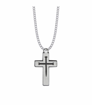 1-5/8 Inch Pewter Pierced Nail Cross Necklace