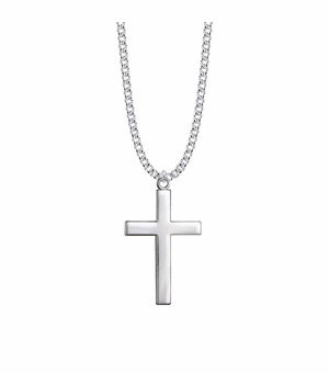 1-5/8 Inch Rhodium Plated Sterling Silver Polished Finish Cross Necklace