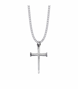 1-5/8 Inch Sterling Silver Antique Nail Cross Necklace