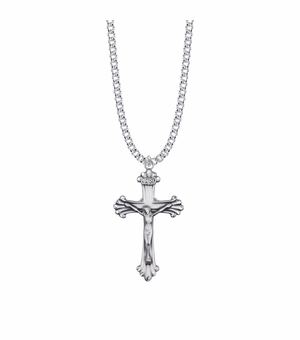 1-5/8 Inch Sterling Silver Antique Scroll Ends Crucifix Necklace