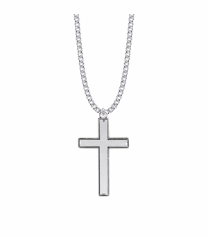 1-5/8 Inch Sterling Silver Beaded with Our Father Prayer on Back Cross Necklace