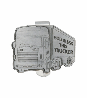 1-5/8 x 2-1/16 Inch Fine Pewter God Bless this Trucker Visor Clip
