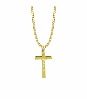 1-7/16 Inch 10KT Gold Filled Engraved Crucifix Necklace
