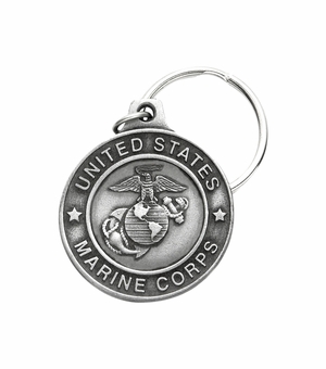 1-7/8 x 1-5/8 Inch Fine Pewter Round St. Michael Marines Key Chain