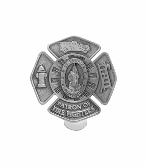 1-7/8 x 1-7/8 Inch Fine Pewter St. Florian, Patron Saint of Fire Fighters Maltese Cross Visor Clip