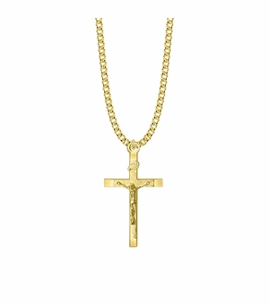 1-9/16 Inch 14KT Gold Plated Over Sterling Silver Brushed Crucifix Necklace