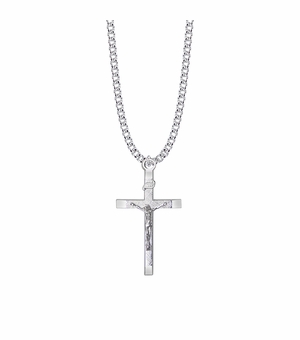 1-9/16 Inch Sterling Silver Brushed Crucifix Necklace