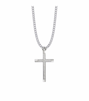 1-9/16 Inch Sterling Silver Brushed Finish Cross Necklace