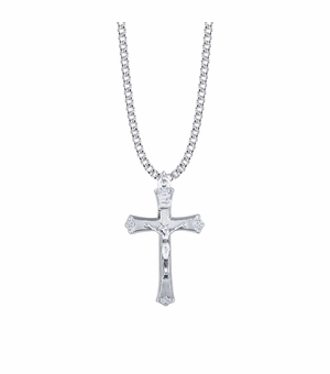 1-9/16 Inch Sterling Silver Decorative Budded Ends Crucifix Necklace
