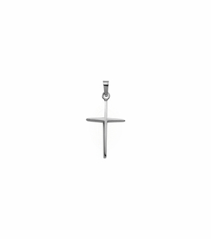 1 Inch 14K White Gold Pointed Ends Stick Style Cross Pendant