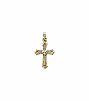 1 Inch 14KT Gold Diamond Engraved with Heart Center Cross Pendant
