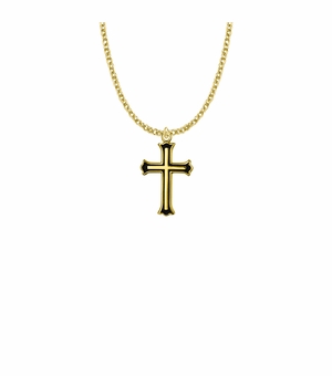 1 Inch 14KT Gold Plated Over Sterling Silver and Enameled Budded Ends Cross Necklace