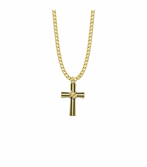 1 Inch 14KT Gold Plated Over Sterling Silver Antiqued Lined Cross Necklace