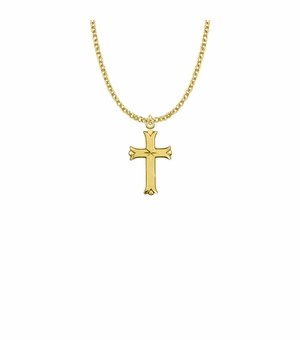 1 Inch 14KT Gold Plated Over Sterling Silver Budded Ends Cross Necklace