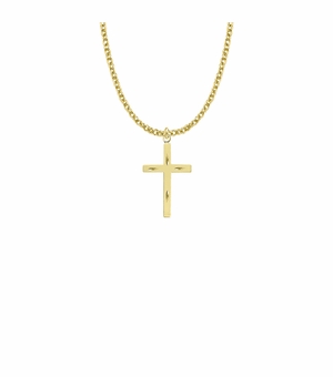 1 Inch 14KT Gold Plated Over Sterling Silver diamond engraved Cross Necklace