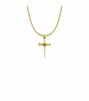 1 Inch 14KT Gold Plated Over Sterling Silver Nail with Copper Center and Diamond Engraved Ends Cross Necklace