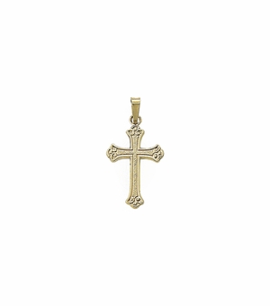 1 Inch 14KT Gold Scrolled Ends Budded Cross Pendant