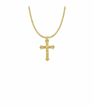 1 Inch 18KT Gold Plated Over Sterling Silver Budded Ends Cross Necklace