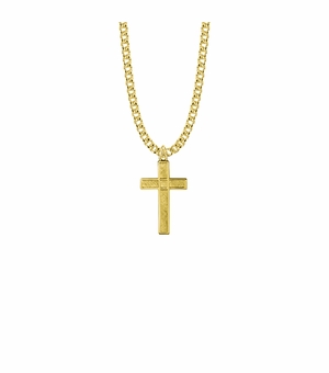 1 Inch 18KT Gold Plated Over Sterling Silver Diamond Engraved Cross Necklace