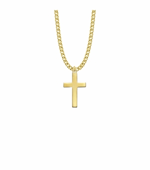 1 Inch 18KT Gold Plated Over Sterling Silver Plain Cross Necklace