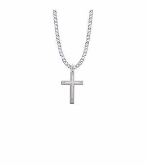 1 Inch Brass Silver Finish Outlined Inner Cross Necklace