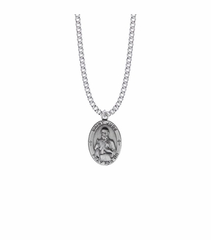 1 Inch Oval Pewter St. Jude Medal On 24 Inch Stainless Steel Chain