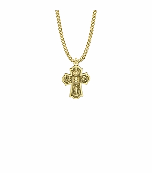 1 Inch Pewter 14K Gold Plated First Communion Four Way Medal