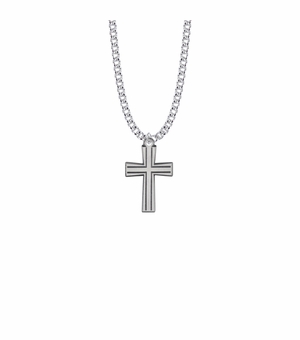 1 Inch Pewter Flared and Outlined Cross Necklace