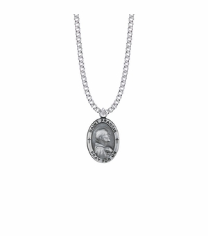 1 Inch Pewter Oval Saint Francis Medal, Patron Saint of Animals