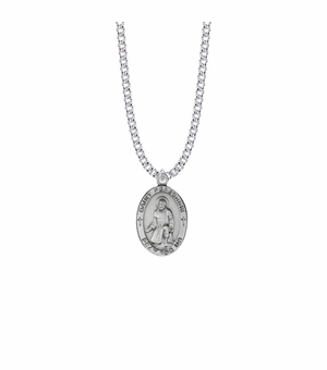 1 Inch Pewter Oval Saint Peregrine Medal, Patron Saint of Cancer