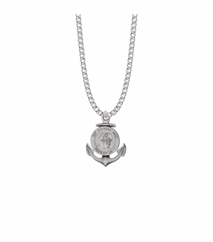 1 Inch Round Sterling Silver Guardian Angel Medal with Ship Anchor
