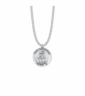 1 Inch Round Sterling Silver St. Christopher Medal, Patron Saint of Travelers