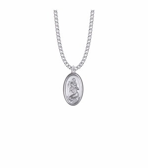 1 Inch Silver Oval St. Christopher Polished Border Medal, Patron Saint of Travelers