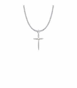 1 Inch Silver Plated and White Synthetic Centered Pearl Cross Necklace