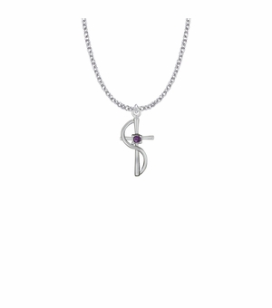 1 Inch Silver Plated Sash Cross Necklace with Amethyst Glass CZ Stone Center