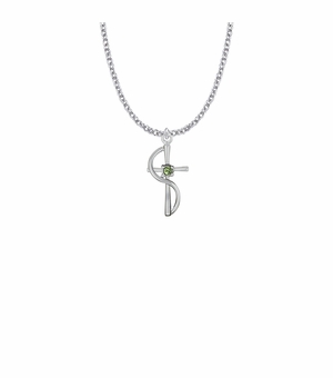 1 Inch Silver Plated Sash Cross Necklace with Peridot Glass CZ Stone Center