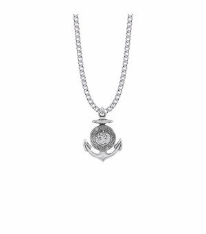 1 Inch Sterling Silver Anchor St. Christopher Medal, Patron Saint of Travelers