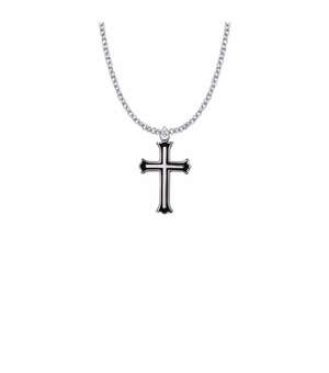 1 Inch Sterling Silver and Enameled Budded Ends Cross Necklace
