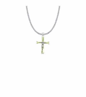 1 Inch Sterling Silver and Glass Crystal August Birthstone Baguette Crucifix Necklace