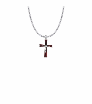 1 Inch Sterling Silver and Glass Crystal January Birthstone Baguette Crucifix Necklace
