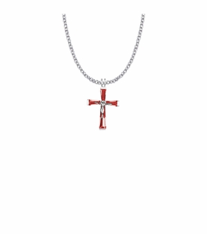 1 Inch Sterling Silver and Glass Crystal July Birthstone Crucifix Necklace