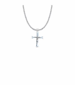 1 Inch Sterling Silver and Glass Crystal June Birthstone Baguette Crucifix Necklace