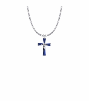 1 Inch Sterling Silver and Glass Crystal September Birthstone Baguette Crucifix Necklace